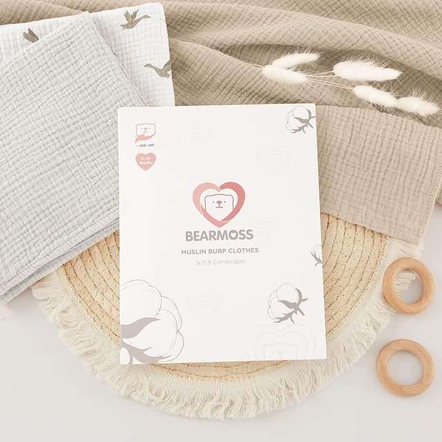 Thumbnail 6 de Bearmoss Moltontücher Baby-Spucktücher aus 100% Baumwolle, 6er-Set 60x60 cm – Musselin-Material (Weiße Aprikose)