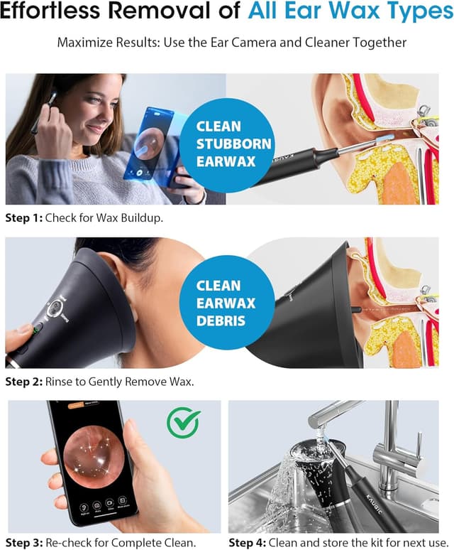 Detalle 2 de KAUGIC Ear Wax Removal Kit with Camera — electric ear cleaner with visual inspection and gentle irrigation