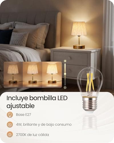 Detalle de GOEBLESON lámpara de mesa táctil ajustable con USB A y Type C (E27), dorado y beige