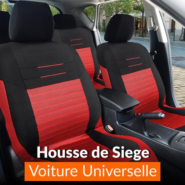 Detalle 2 de upgrade4cars Housse de siège voiture universelle noir et rouge (ensemble avant/arrière)
