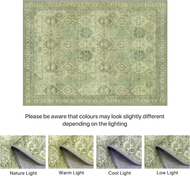 Detalle 2 de BEIMO Tapis de salon vintage lavable en machine antidérapant 160x230 cm, vert