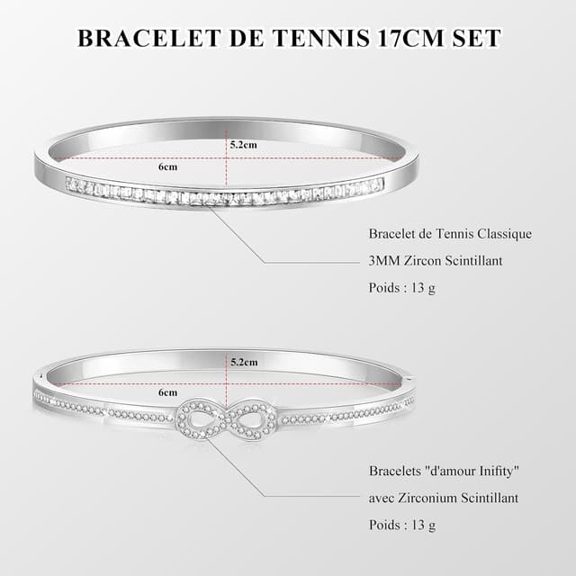 Detalle de VNOX Bracelet Femme Infini 4 mm argenté, acier inoxydable et zirconia cubique