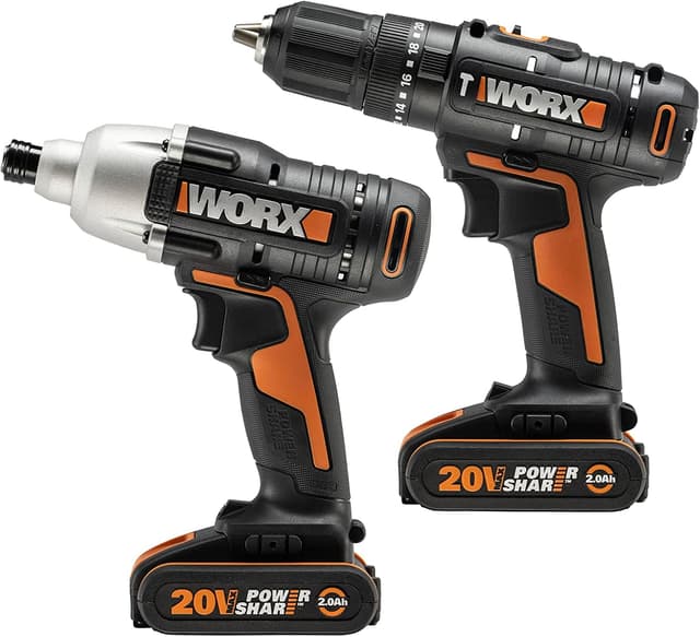 Detalle de WORX WX902 20V PowerShare Cordless Combi Drill & Impact Driver Kit (50Nm Hammer Drill / 170Nm Impact) with 2x 2.0Ah Batteries