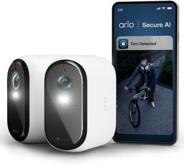 Detalle de Arlo Essential 3 2K XL Outdoor Wireless Security Camera (2-pack) with Colour Night Vision, Siren & 2-way audio