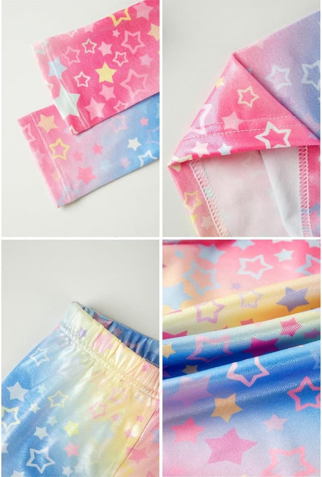 Detalle de Girls’ Gymnastics Leotard Set with Sparkling Gradient Design (Three-Piece Long Sleeve + Shorts + Hairband)