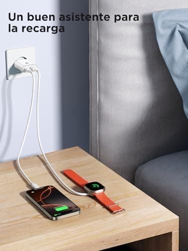 Detalle de Aioneus Cargador USB 20W con USB‑C y USB‑A (PD + QC) para iPhone, iPad y móviles Samsung