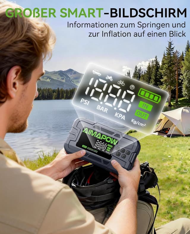 Detalle de AIMAPOW Starthilfe Powerbank 8000 A & 160 PSI mit Kompressor für Pkw