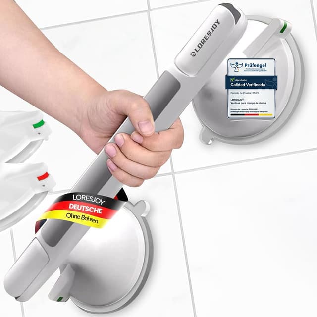 Detalle de LORESJOY Duschgriff mit Saugnapf – abnehmbarer Haltegriff für Dusche & Badewanne, max. 110 kg, ohne Bohren