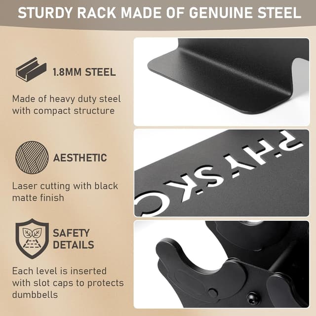 Detalle de PhysKcal Kurzhantel-Set (18 kg) inkl. Aufbewahrungsständer für Heimtraining