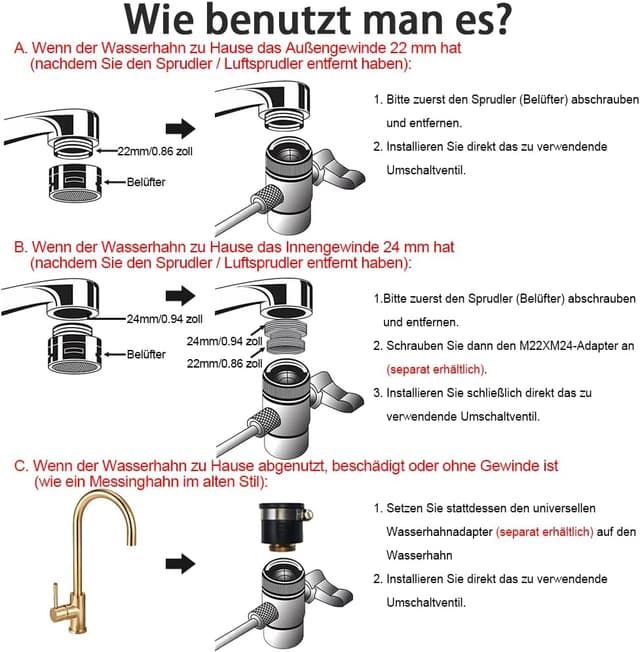 Detalle 1 de PAROAD Wasserhahn-Adapter 1/4 Zoll