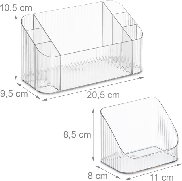 Detalle de Relaxdays Kosmetik Organizer 2er-Set (Kunststoff, transparent) für Make-up, Pinsel & Co.
