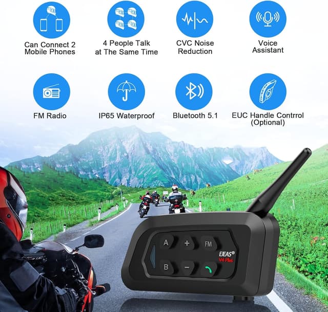 Detalle 2 de EJEAS V4C Bluetooth Headset Intercom for Referee (2pc) – Waterproof 4-way communication, FM & voice assistant
