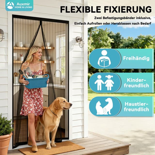 Detalle de Auxmir Fliegengitter Balkontür Magnet – Insektenschutz ohne Bohren, 100×220 cm, schwarz