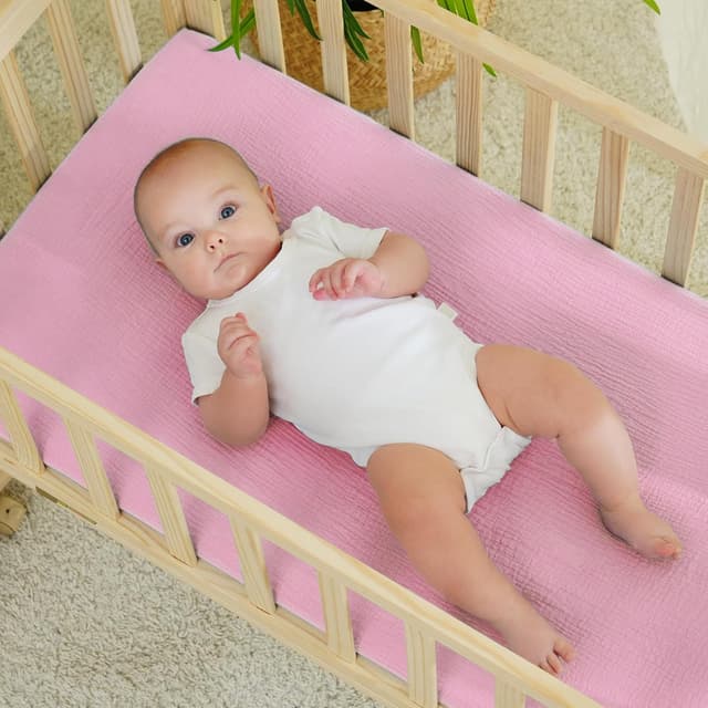 Detalle de Baby Musselin Spannbettlaken 80x50 cm (2er-Set) aus 100% Baumwolle – für Kinderwagen und Babywiege