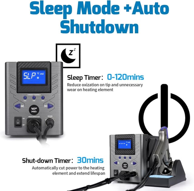 Detalle de WEP 948D-I stazione dissaldante ad alta potenza 110W con 4 ugelli e controllo temperatura a 3 canali