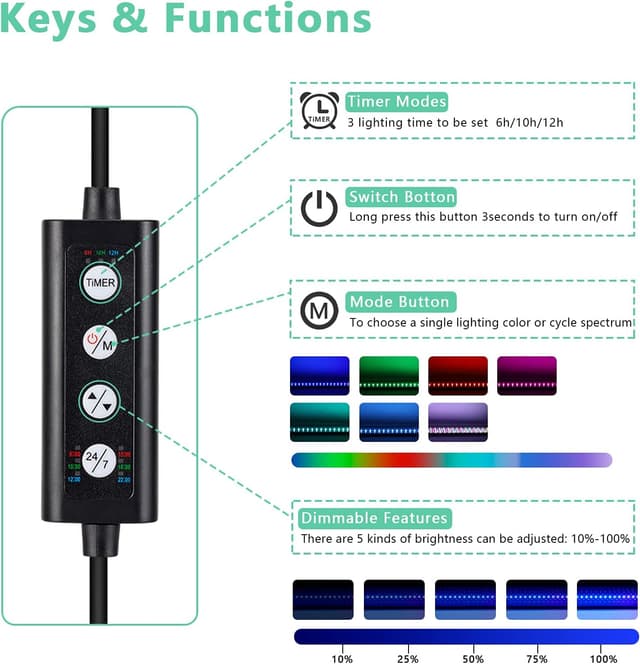 Detalle 2 de hygger 24/7 Aquarium LED 14W Clip Light