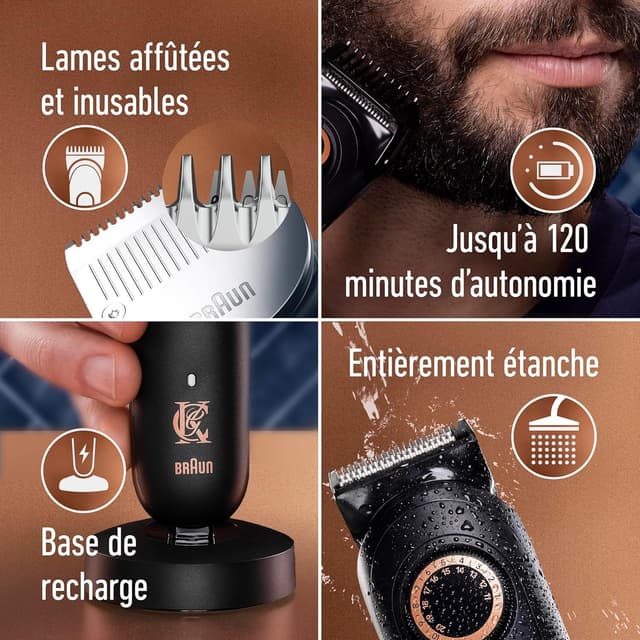 Detalle de King C. Gillette Tondeuse Barbe PRO MAX sans fil – 40 réglages et 4 sabots interchangeables, coffret homme