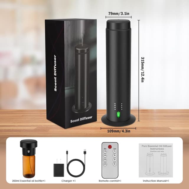 Detalle de Diffuseur d’huiles essentielles sans eau noir 200 ml portée 135 m²