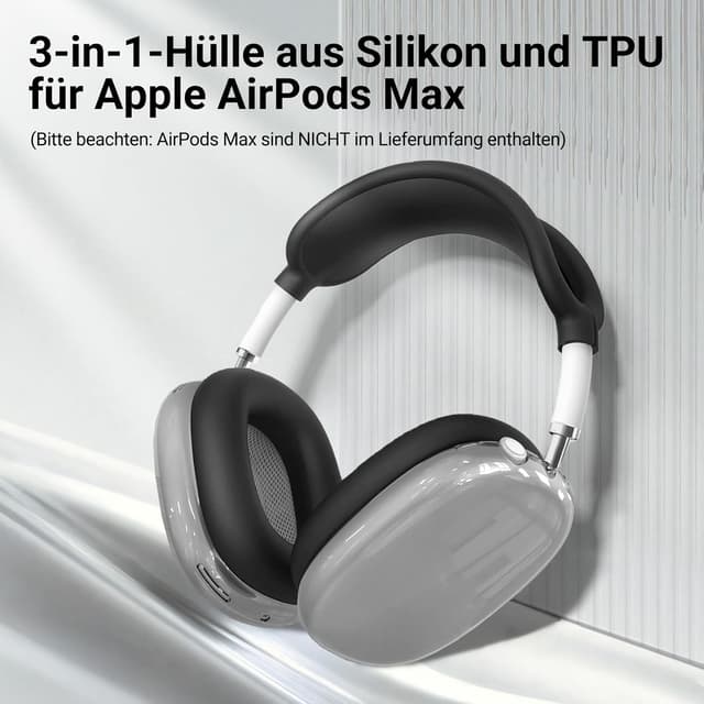 Detalle de Tuocal 3-in-1 Hülle für AirPods Max: Silikon-Schutz für Ohrpolster & TPU-Case (schwarz)