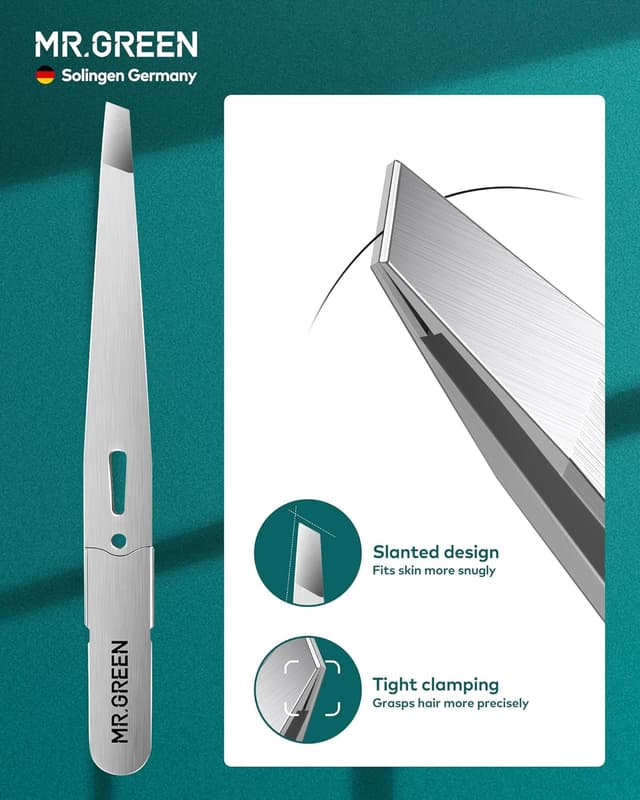 Detalle 2 de MR.GREEN Tweezers Precision slanted stainless steel tweezers ✂