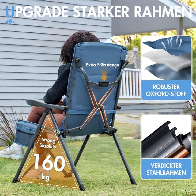 Thumbnail 4 de Portal faltbarer Campingstuhl mit Rückenverstellung in 3 Positionen (bis 160 kg) – hohe Lehne für Garten, Balkon & Angeln
