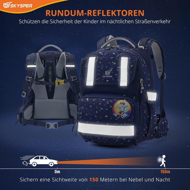 Detalle 2 de SKYSPER Schulranzen-Set 5-teilig mit ergonomischem Tragesystem und 360° Reflektorstreifen (16 L)