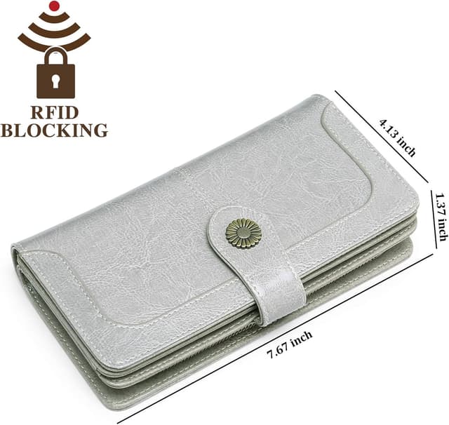 Detalle de SENDEFN Damen-Geldbörse aus Leder mit RFID-Schutz, große Kapazität und Tragearmband