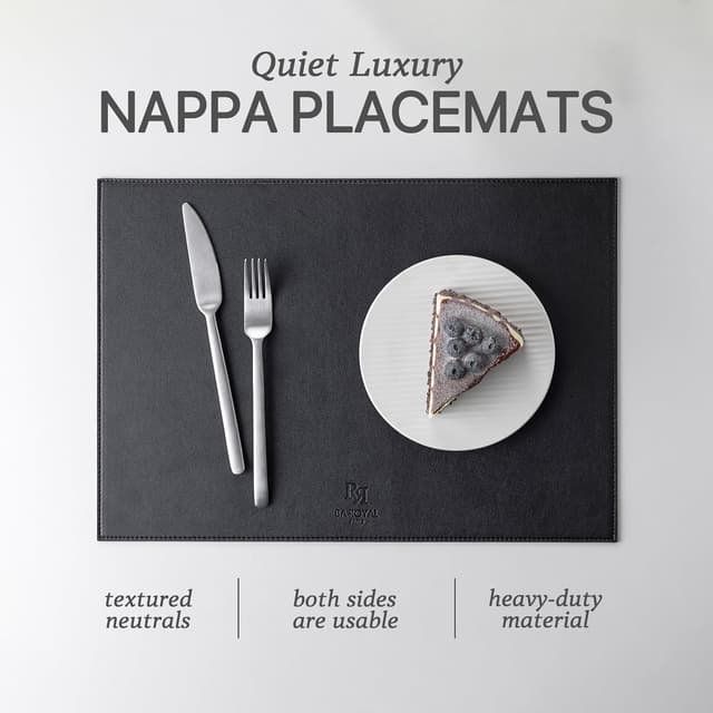 Detalle 2 de Baroyal Faux Leather Placemats Set of 12 (Vinyl, Washable & Wipeable) for Kitchen & Dining Tables in Black