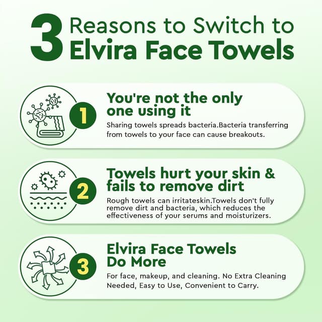 Detalle de Elvira 100 Count Disposable Face Towels — biogradable, ultra-soft makeup remover wipes for sensitive skin