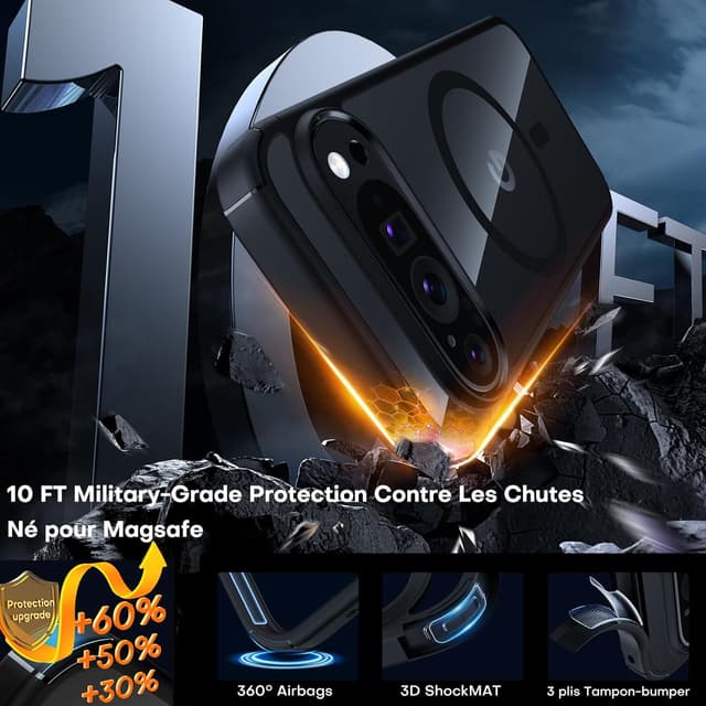 Detalle de Coque magnétique ultra-mince TAURI pour Google Pixel 9 / Pixel 9 Pro compatible MagSafe (noir)