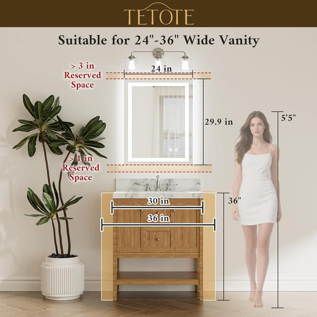 Thumbnail 4 de TETOTE 24 x 30 LED Bathroom Mirror 9500 lux