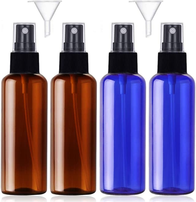 Detalle de JamHooDirect 4-pack 100ml fine mist spray bottles for travel (refillable, leak-proof) with 2 funnels and stickers