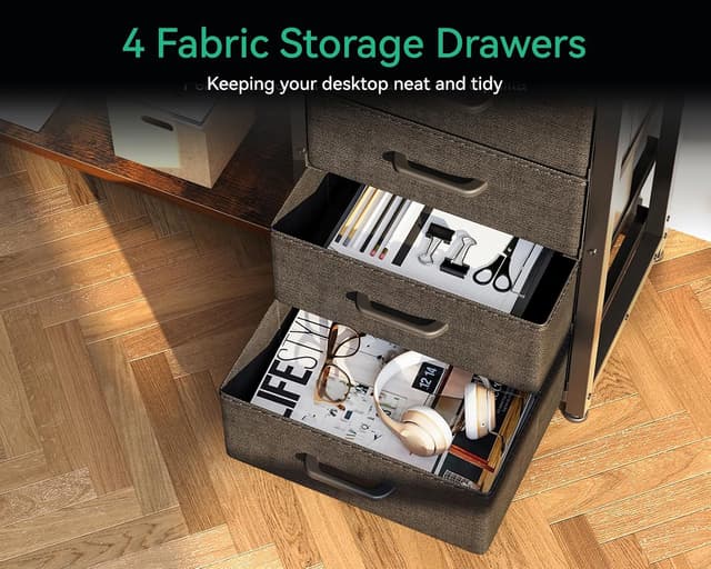 Detalle de ODK Corner Desk with Drawers (L-Shaped Gaming Desk) with LED Lights, Power Outlets and Reversible Layout