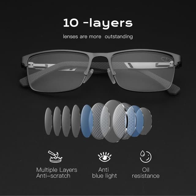 Detalle de ZENOTTIC Blaulichtfilter-Brille für Herren – Rahmenlose Lesebrille mit Metallgestell und einstellbaren Bügeln