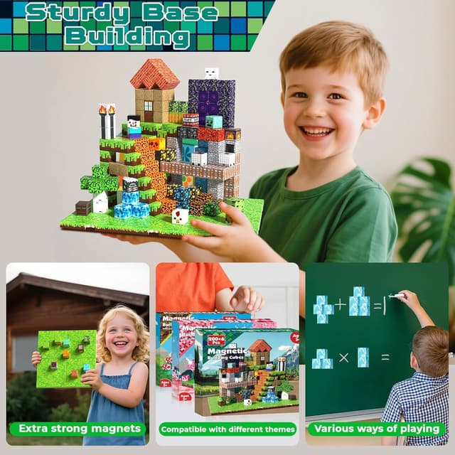 Detalle 2 de 200PCS Magnetic Building Blocks 6 baseplates for kids 🧩