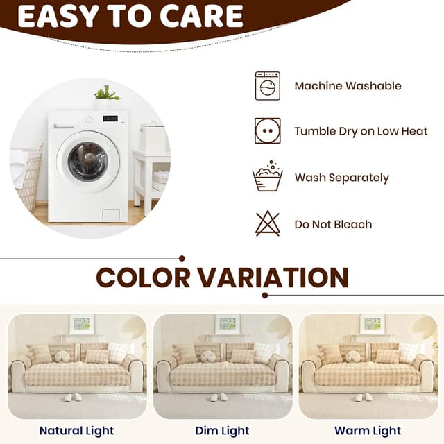 Detalle de Housse de canapé Royhom en peluche épaisse antidérapante (kaki clair, 70 x 150 cm)