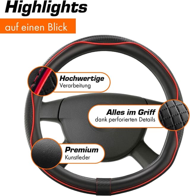 Thumbnail 4 de Upgrade4cars D-Form Lenkradbezug in Rot – Lenkradschoner & Lenkradhülle universell für Sommer und Winter