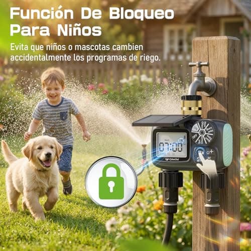 Thumbnail 6 de Programador de riego solar CyberOrd de 2 zonas con carga solar y modos automático/manual y retraso por lluvia
