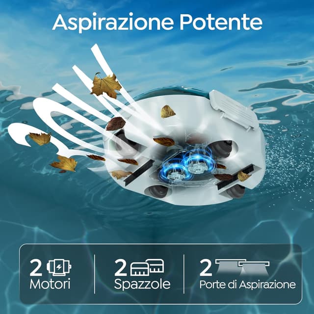 Detalle de TALOSBO (2026 Upgrade) S2 Robot Piscina Senza Fili con doppia filtrazione, parcheggio automatico fino a 80 m²