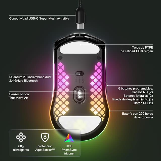 Thumbnail 3 de SteelSeries Aerox 3 Wireless - Ratón gaming ultraligero