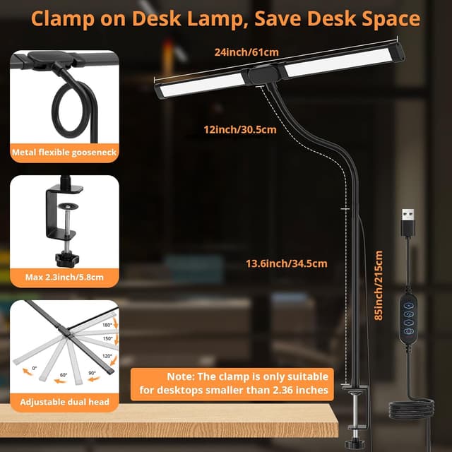 Thumbnail 3 de Woputne Desk Lamp with Clamp 960LM 12W