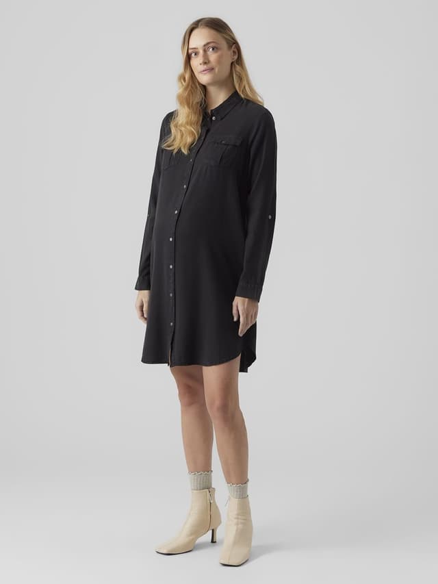 Detalle de VERO MODA VMSIGGA Jeanskleid für Damen (Maternity) – kurzes Hemdblusenkleid mit Knopfleiste