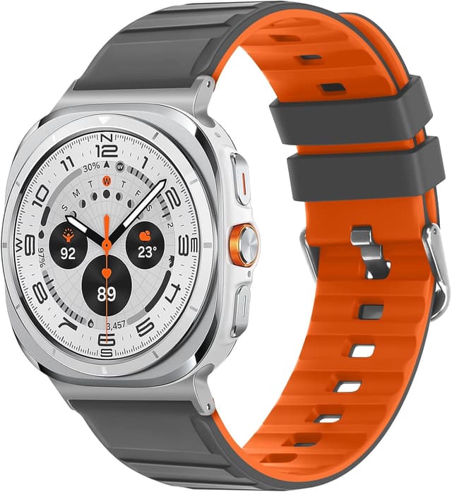 Detalle de Tasikar No Gap Bands sport silicone strap for Samsung Galaxy Watch Ultra 47mm (2024/2025) – Grey Orange