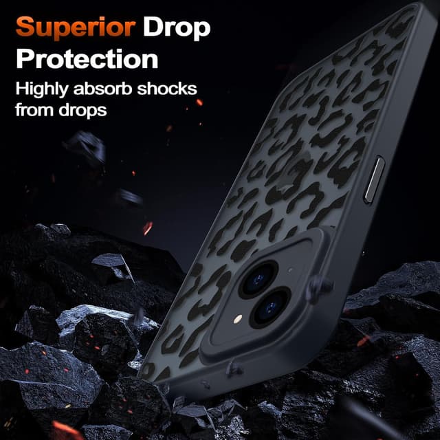 Detalle de Coqinen Cover per iPhone 13 con motivo leopardato, custodia traslucida opaca antiurto in PC+TPU