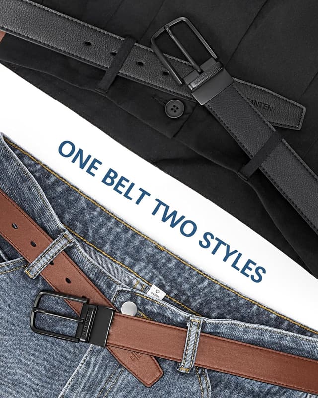 Detalle 2 de BOSTANTEN Ceinture réversible en cuir pour homme 3,5 cm (2 en 1) avec boucle rotative