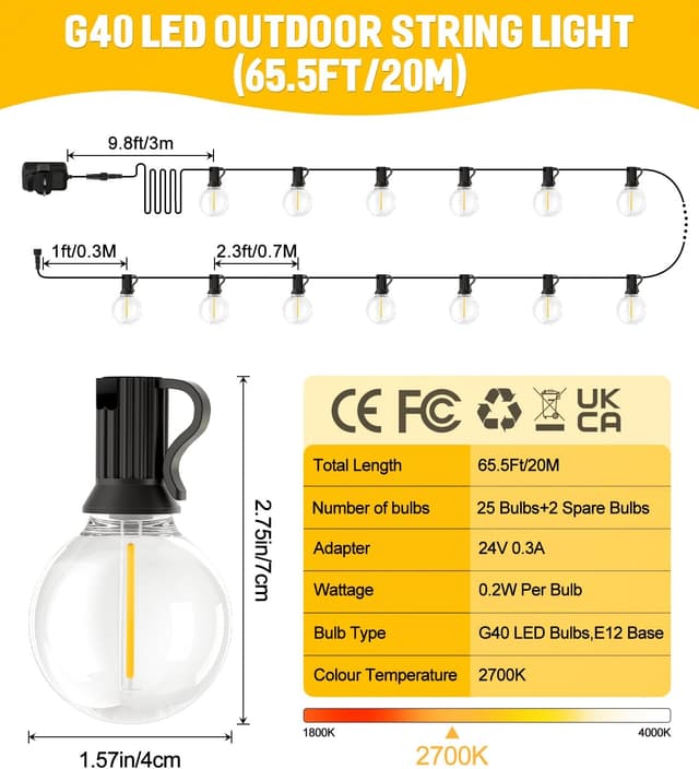 Thumbnail 5 de Outdoor Garden String Lights LED 20m G40