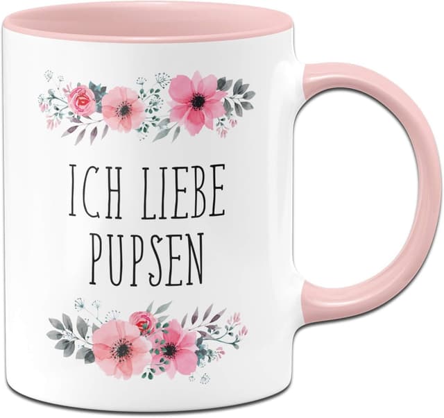 Detalle de Tassenbrennerei Tasse mit Spruch „Ich Liebe Pupsen“ – rosa Bürotasse mit 330 ml, beidseitig bedruckt