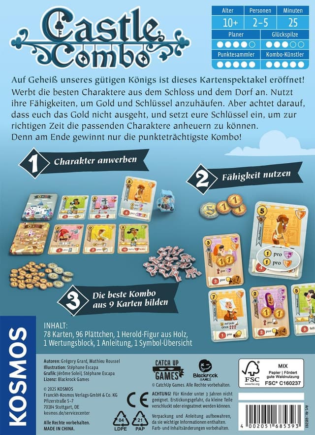 Detalle 2 de Kosmos 685393 Castle Combo (deutsche Ausgabe) – Taktisches Kartenspiel für 2–5 Personen ab 10 Jahren