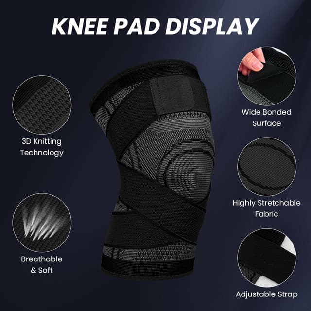 Detalle de Fefod Genouillère de sport élastique réglable (compression rotulienne et ligamentaire) pour running, cyclisme