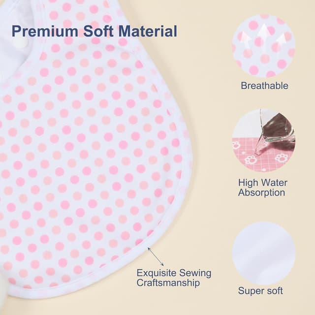 Detalle de Hakochia waterproof baby bibs (4-layer cotton) with adjustable snaps, 10-pack for 0–12 months